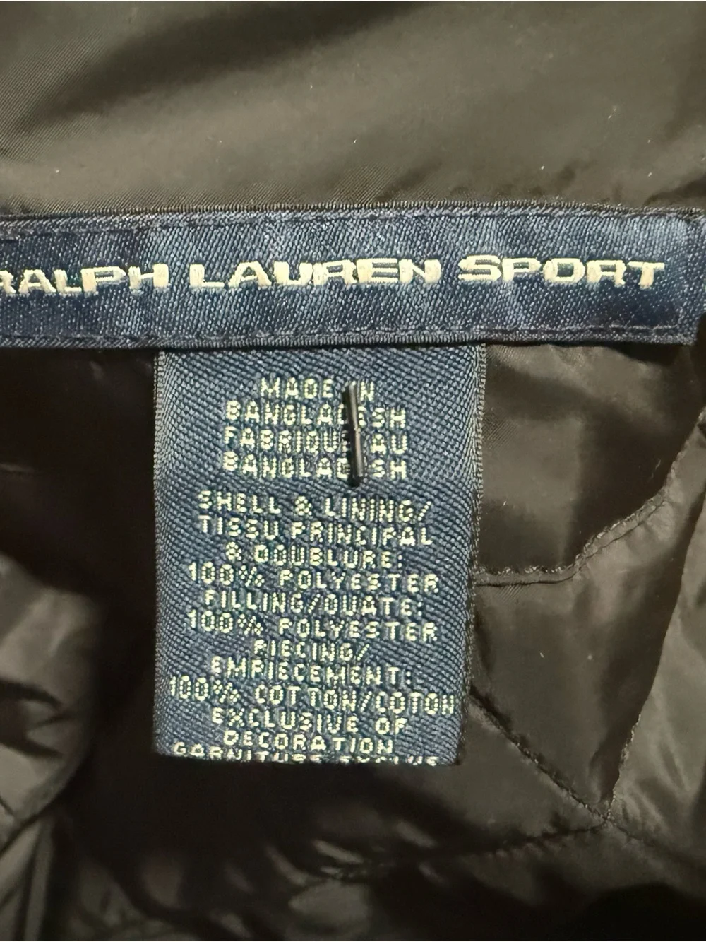 Ralph Lauren Sport Black Diamond-Quilted Riding Jacket w/Embroidered Crest Logo